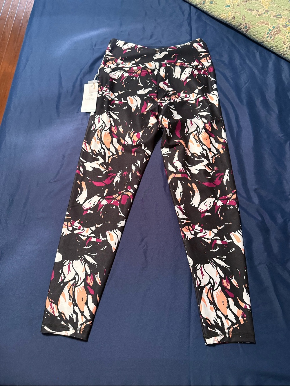 Balance Collection Black Leggings with White, Pink & Peach Floral Accents